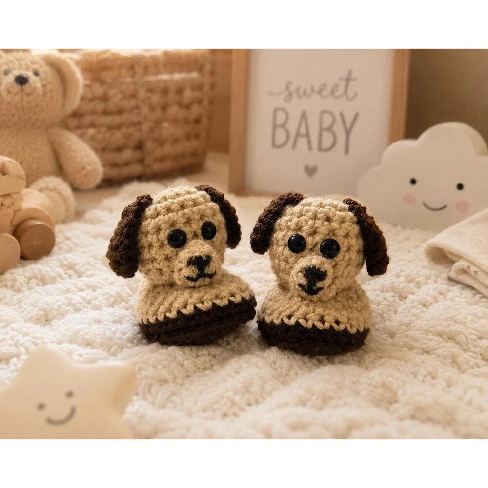 Crochet Puppy Baby Booties | Felt-Lined Dog Newborn Slippers (0-3 Months)